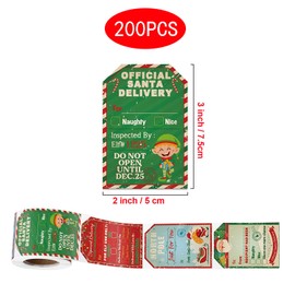 200 Pieces of Vintage Christmas Gift Tags Stickers, 75 * 50MM Christmas Paper Tag, Christmas Presents Label for Decoration （Dark Color）