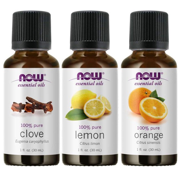 NOW Foods 3-Pack Variety of Essential Oils, Blues Relief Blend - Orange, Clove, Lemon, 1 Ounce