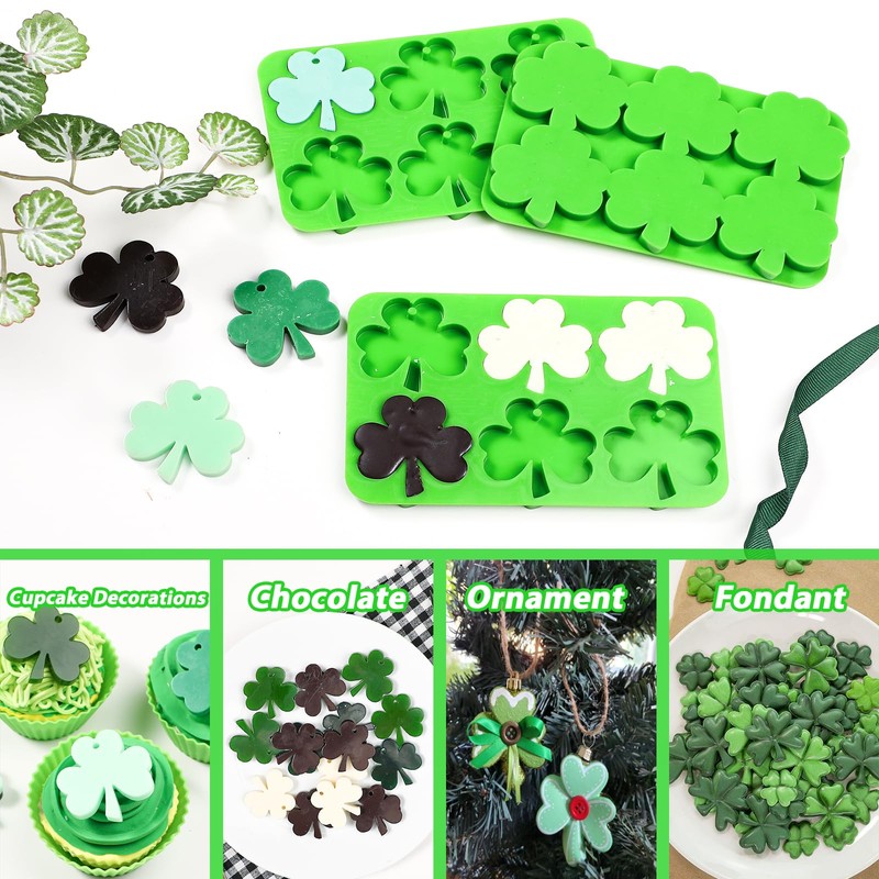 Webake Shamrock Silicone Mold, 6-Caivty Shamrock Mold for Chocolate, Candy,