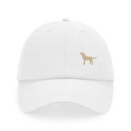 The House Of Dog: Golden Yellow Labrador Retriever Owner Gift. 100% Washed Chino Cotton Embroidered 6 Panel Unstructured Baseball Cap. White