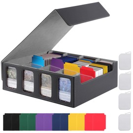 Card Deck Storage Box for Trading Cards 3000+MTG Deck Box with 12 Colorful Divider Tabs, Card Supporters PU Leather Trading Card Storage with Viewing Windows Fits for Magic Game Cards (Black Gray)