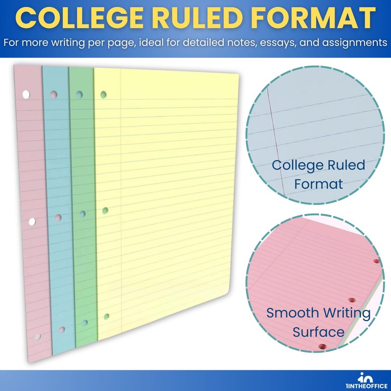 1InTheOffice 5.5 x 8.5 Paper, Pastel, College Ruled Mini Binder