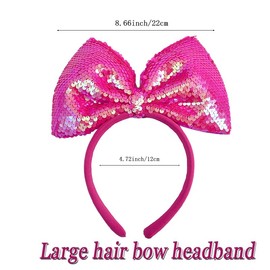 Yheahin Big Bow Headband for Women Soft Bow-Knot Hair Hoop with Sparkling Sequins Festival Costume Large Hair Bow Accessory (Rose pink, Elastic)