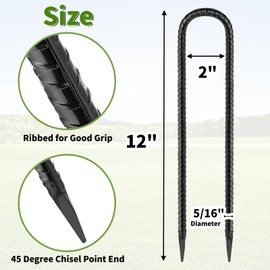 Besitu 12 Inches Trampoline Wind Stakes 16-Pack, Heavy Duty U Stakes for Ground, Trampoline Tie Down Anchor Kit for Swing Set and Soccer Goal Galvanized Steel Anchors Black