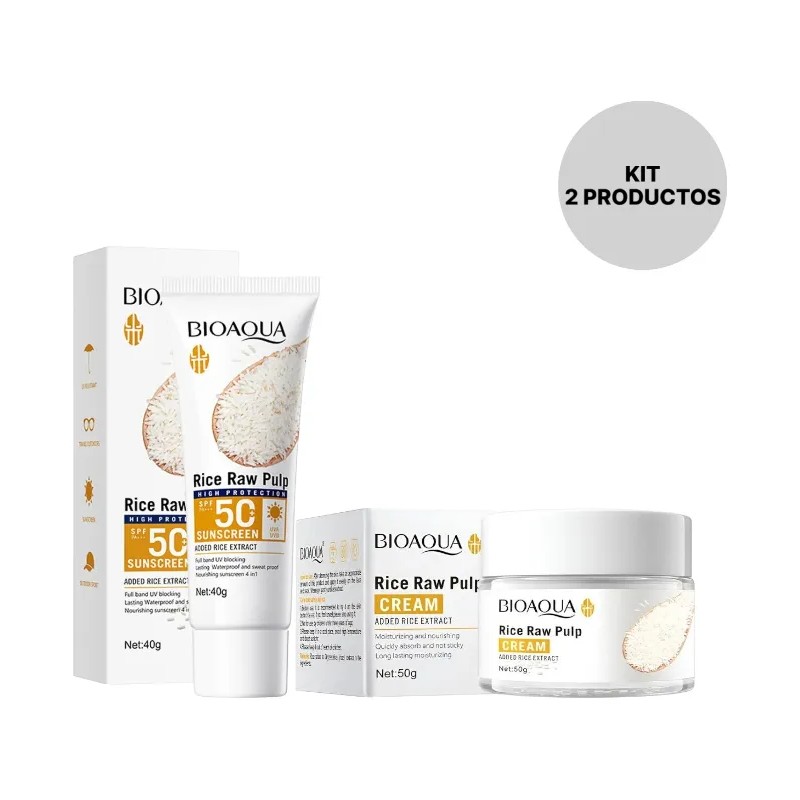 Kit Bioaqua Rice Raw Pulp Crema Facial Protector Solar Spf