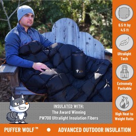 Puffer Wolf | Extra Large Double Insulated Outdoor Camping Blanket | 2X Puffy, Warm, Packable, Weatherproof, Durable, and Lightweight | Top Quilt for Hiking, Backpacking, Stadium Events, Picnic Use