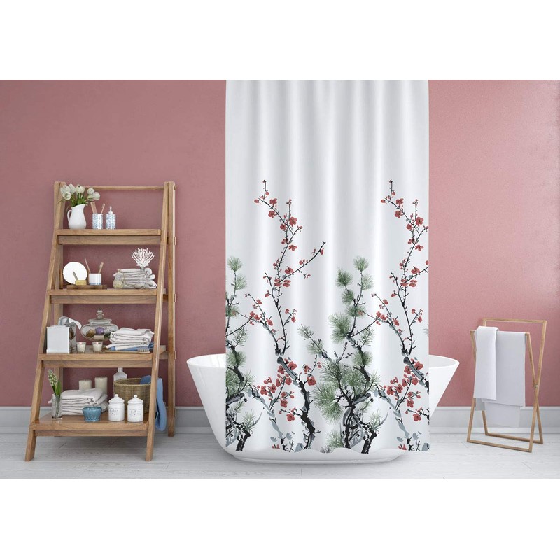Tropik Home Colourful Extra Long Narrow Width Fabric Shower Curtain