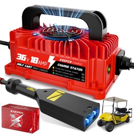 EXEFCH 36 Volt 18 Amp Golf Cart Charger for EZGO TXT with D Style Plug, Lead Acid Battery Charger with 2-Pin Plug, 800W, 18 Amp Rapid ChargerIP67 Waterproof, 17FT Long Cable for EZGO TXT Charger
