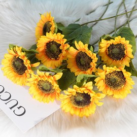 DIFEIUKI Artificial Flowers Sunflowers Set of 8 Summer Decorations Artificial Sunflower Bouquet Never Wither Silk Flowers Table Centerpieces Office Wedding Garden Cafe Room Decor Home Decor Home Decor