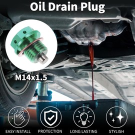 X AUTOHAUX M14x1.5 4MM Magnetic Oil Drain Plug Titanium Alloy Sump Drain Nut Bolt with 1 Copper Washer Green 1Pc