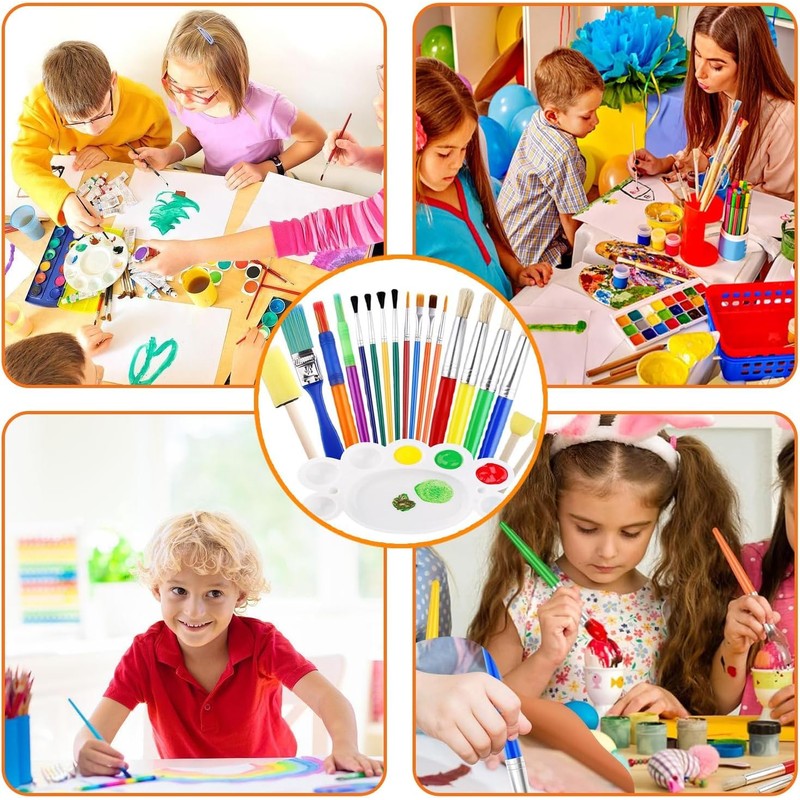 26-Piece Colorful Kids Paint Brush Set with Palette for Creative