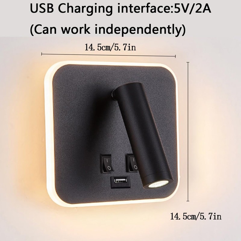 AIRTWESD USB Charging Port Wall Wash Light Black Bed LED