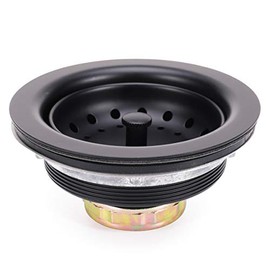 KONE 3-1/2 Inch Kitchen Sink Stainless Steel Basket Strainer Water Stopper With Drain Assembly, Black Finish Rustproof And Durable