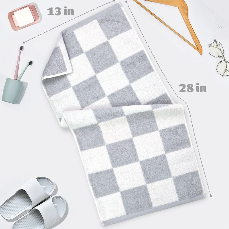 Jacquotha 4-Piece Hand Towels Soft & Quick-Drying, 13"x29" Checkered Bathroom