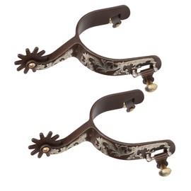 Fockety 1 par de Espuelas de Caballo, Vintage Bronce Acero de bajo Carbono Tallado a Mano Flores Western Cowboy Spurs con Engranaje Giratorio, Profesional No óxido Caballo Bota Espuelas