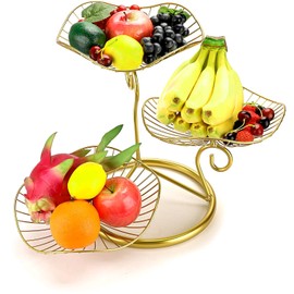 OwnMy 3-Tier Fruit Basket Stand Decorative Iron Fruit Bowl, Metal Wire Fruit Holder Storage Trays Table Countertop Holder for Vegetables Bread Snack, Modern Fruit Bowls for Kitchen Home Use
