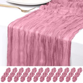12 Pack Dusty Rose Cheesecloth Table Runner 120 inch Fall Thanksgiving Boho Rustic Gauze Farmhouse 10FT Cheese Cloth Runner for Baby Shower Wedding Party Holiday Home Decor