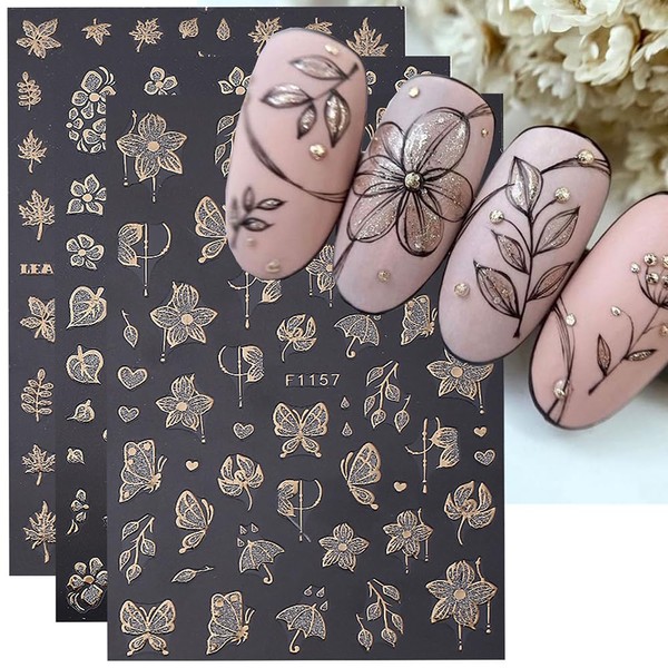 Gold Nail Stickers Butterfly Nail Art Stickers 6 Sheets 3D
