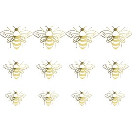 12Pcs Gold Bee Wall Décor Honey Decor Bee Wall Stickers Honey Decals,Honeycomb Decals,Removable DIY Decor for Bedroom Living Room Nursery Playroom,Family Wall Stickers Murals