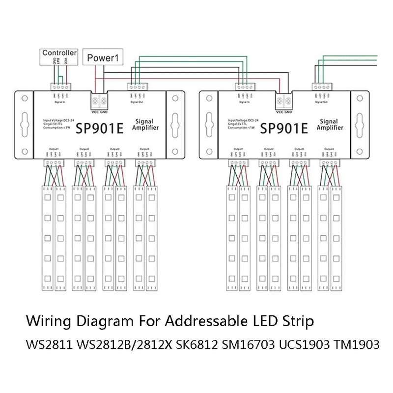 DC 5V-24V LED Pixel Strip Amplifier Signal Data SPI Repeater