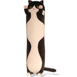 Werdast Black Cat Long Plush Pillow Cat Stuffed Animals Soft Sleeping Throw Pillow Doll Toy (Black,27inches)