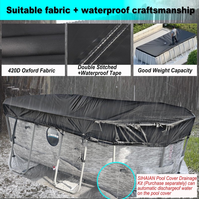 SIHAIAN 10x16Ft Oval Pool Cover with Side Storage for Oval