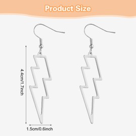 Lusofie Lightning Bolt Earrings Silver Lightning Earrings 80s Punk Flash Thunder Hook Earrings Dangle Earrings for 80's Party