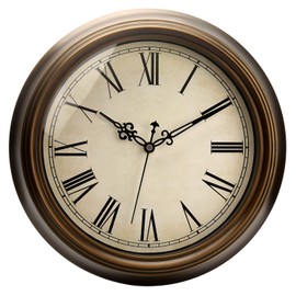 Plumeet Large Metal Wall Clock, 13'' Non Ticking Classic Retro Silent Iron Clocks Decorative Kitchen Living Room Bedroom, Roman Numerals, Battery Operated(Brown)