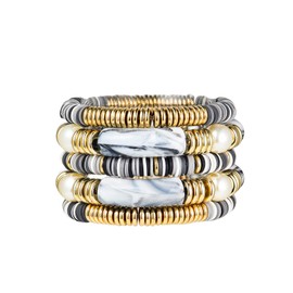 Pingyongchang Bamboo Tube Bangles Bracelet for Women Chunky Stacking Acrylic Polymer Clay Bracelets Colorful Beads Stretchable Friendship Bracelets for Women Bestfriends Couple Gifts Jewelry-A