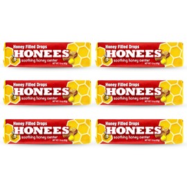 Honees Honey Filled Drops, Honey Cough Drops with Real Honey-Natural Sore Throat Relief-Nothing Artificial-Throat Coat Lozenges, Natural Cough Suppressant, Non-GMO (6 Pack – 54 Drops)