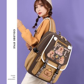 Cute Pink Capybara Backpack with Chic Case and More Pins Ita Bag Kawaii Cartoon Large Capacity Mochila De Capybara (Brown3)