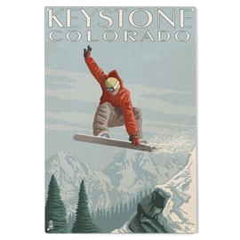 Lantern Press 10x15 Inch Wood Sign, Ready to Hang Wall Decor, Keystone, Colorado, Snowboarder Jumping