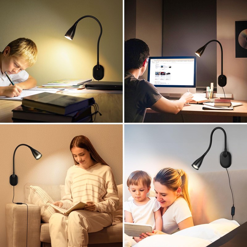 Wall-Mounted LED Bedside Reading Light with USB Charging Port, 10-Level