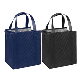 Mediz Hannah Direct Large Capacity Heavy Duty Insulated Smart Shopping Bag - Strong Reusable Grocery Tote 2 Pack (Navy and Black)