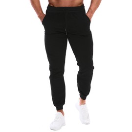 HOOD CREW Men’s Casual Joggers Sweatpants Pure Color Sports Track Pants with Drawstring Black XL