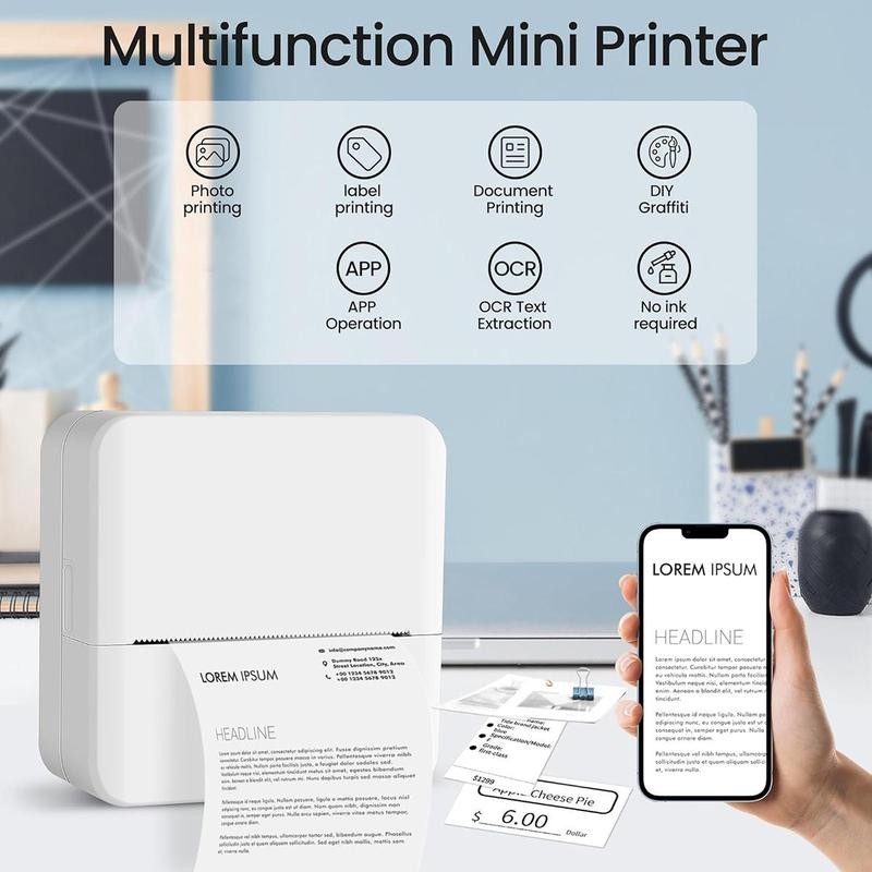 Portable Mini Printer, 1 Set USB Wireless Mini Sticker Printer