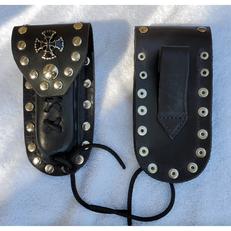Buck 110 Leather Knife Case - Double Cross (Black)