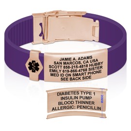 Divoti Divoti Custom Dual-Sided Engraved Silicone Medical Alert ID Wristband w/Security Clasp & Trim-to-Fit Romantic Purple Silicone Band w/Security Clasp - 20MM PVD Rose Gold/Black