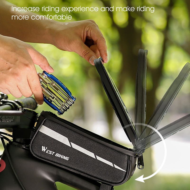 1L Bicycle Bag Reflective Bike Frame Fronttube Bag Touchscreen Mobilephone