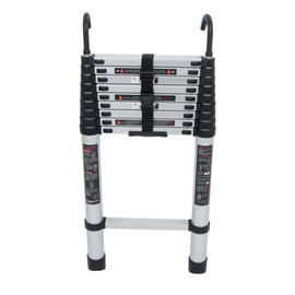 Elfinrm Folding Telescoping Ladder with Hooks, Aluminum Extendable Ladder 12.5FT for Outdoor Indoor Use, 330 Lb Capacity