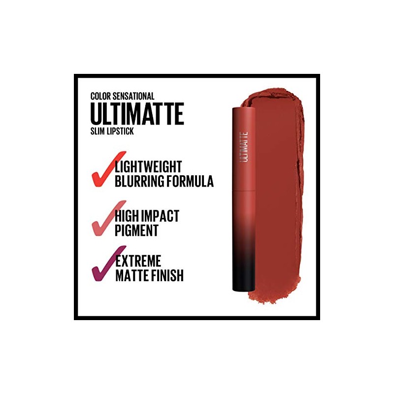 Maybelline New York Color Sensational Ultimatte Matte Lipstick, Non-Drying, Intense