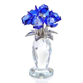 Movdyka Crystal Bule Rose Bouquet Figurines Gifts for Women Romantic Flowers Ornament for Home Sapphire Anniversary Birthday Valentine's Day Presents for Girlfriend Wife Partner