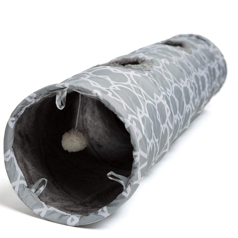 LUCKITTY Geometric Straight Cat Tunnel with Plush Inside,Cats Toys Collapsible