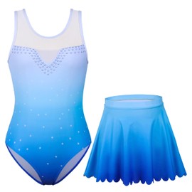 beautyin Gymnastics Outfit Shimmery Details Breathable Lake Blue Leotard 6 Years