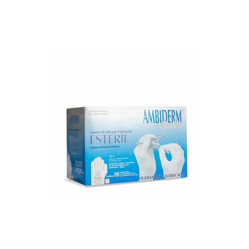 AMBIDERM Guante ESTÉRIL Caja C/100 PZAS (Mediano)