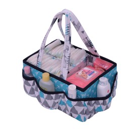 Bacati Woodlands Boys Cotton Nursery Storage Caddy, Aqua/Navy/Grey