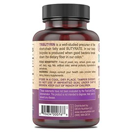 DEVA- “Suplemento Vegano de Tributirina Precursor de Butirato, Soporte de Barrera Intestinal, Ácido Butírico, 500 MG Vegano