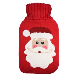 TRIXES Knitted Sleeve for Hot Water Bottle - Red Knitted Insulation Cover in Santa Design - Ideal Winter Warmer - Great Gift - Case Only, Hot Water Bottle Not Included