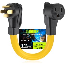 Tellegloww 14-50P to 6-50R 50Amp 6 AWG Welder Adapter Cord Compatible with NEMA 14-50P Male to 6-50R Female 50Amp 4 Prong RV Generator to 3 Prong Welder Power Adapter, STW 6 AWG/3C, 1FT ETL Listed