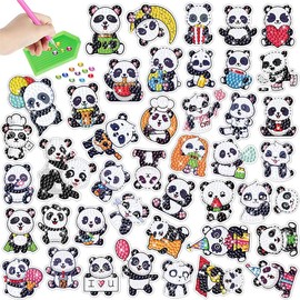 PICNICFUN Diamond Stickers for Kids,30 PCS 5D DIY Panda Diamond Sticker Kits Handmade Digital Paint Rhinestone Mosaic Sticker (Panda)